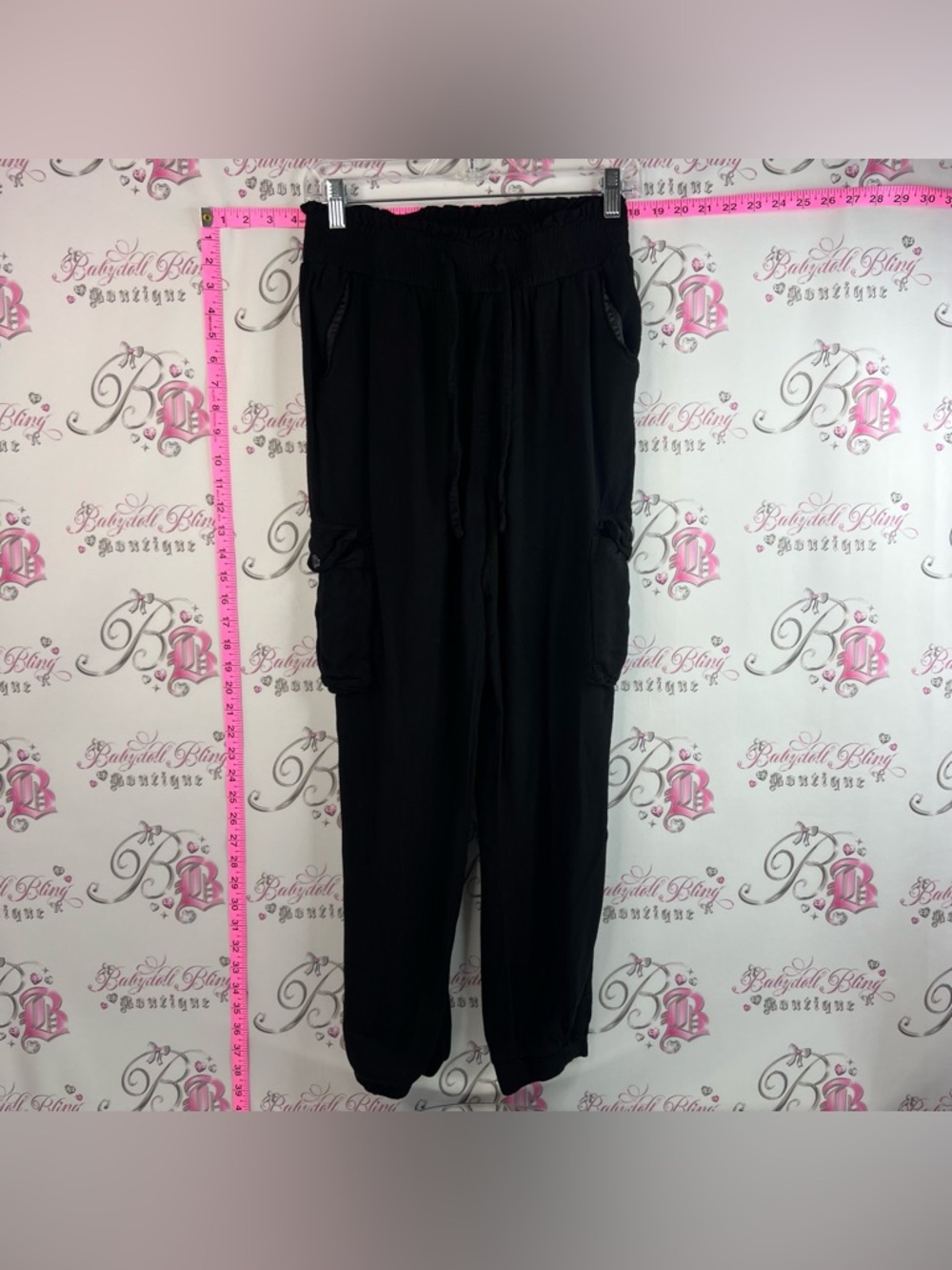 Cisono pants joggers comfy tie up Black Cargo Jogger Pant with Drawstring Waist